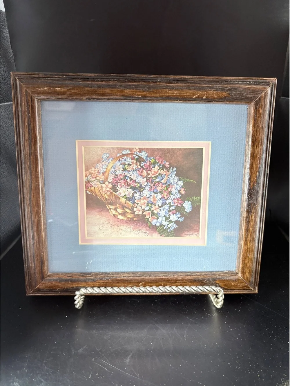 Rhonda McEnroe Flower Basket Watercolor Art Print Framed 10x8 Matted Vintage